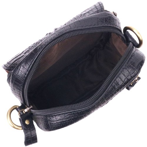 Сумка Vintage Невелика чоловіча з натуральної шкіри з фактурою під крокодила Чорна (21299)