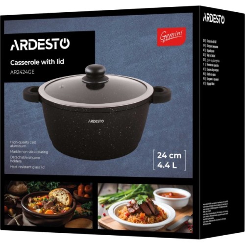 Каструля Ardesto Gemini Anzio скляна кришка 24 см 4,4 л чорна (AR2424GE)