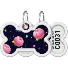 Адресник для тварин WAUDOG Smart ID з QR паспортом "Всесвіт пончиків", кістка 40х28 мм (0640-0218)