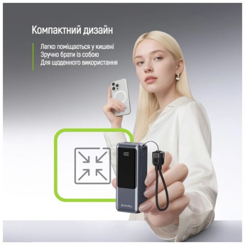 Батарея універсальна ColorWay 10 000 mAh Urban PD/22.5W, QC/4.0, Gray (CW-PB100LP03GR)