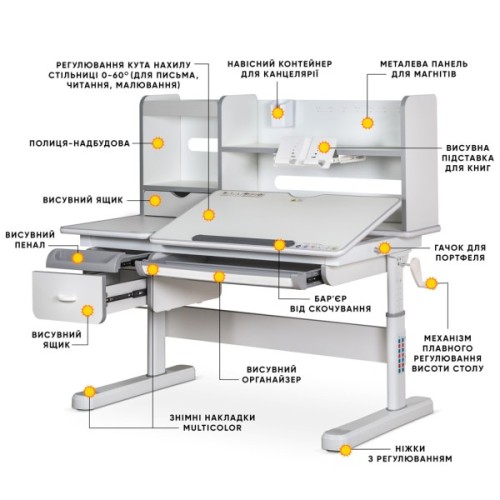 Парта Mealux Florida Multicolor Gray (Evo-52 WG + G Multicolor)