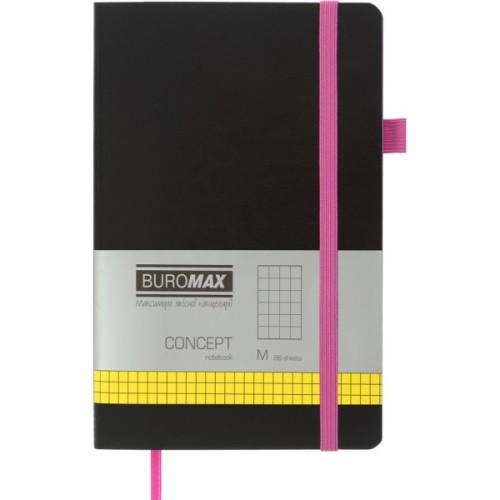 Книга записна Buromax Concept 125x195 мм 96 аркушів в клітинку обкладинка зі штучної шкіри Рожева (BM.291162-10)
