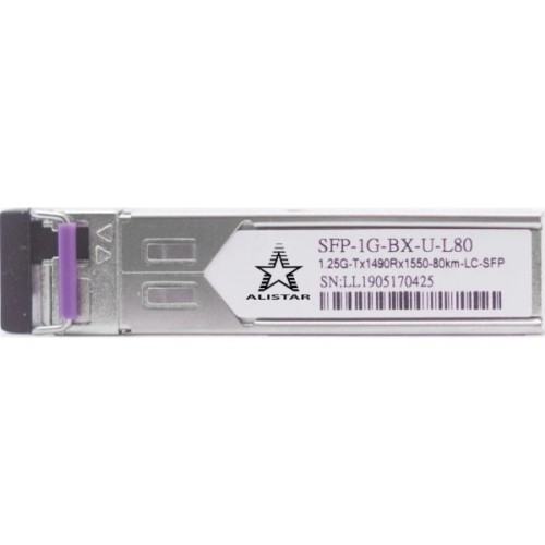 Модуль SFP Alistar Модуль SFP 1000BASE-BX 1SM WDM LC 80KM TX1490/RX1550nm DDM (SFP-1G-BX-U-L80)