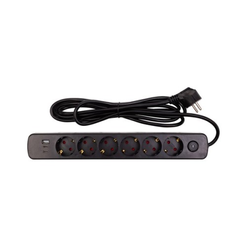 Мережевий фільтр живлення PowerPlant 3м, 6 розеток, USB (YS-N6086/3c) (EX610662)