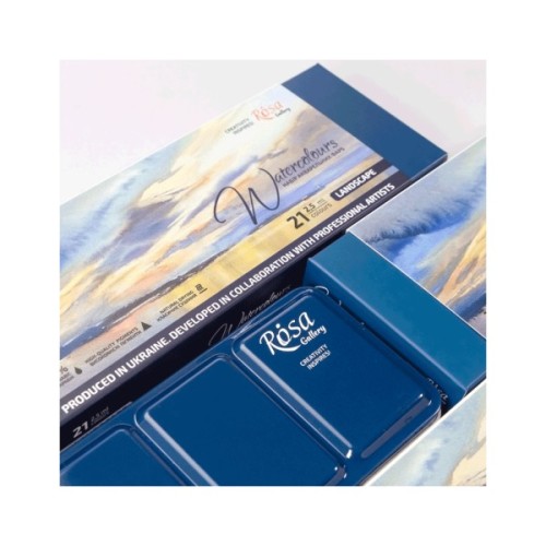 Акварельні фарби Rosa Gallery Landscape в металевому пеналі Індиго 21 колір кювета (4823098525738)