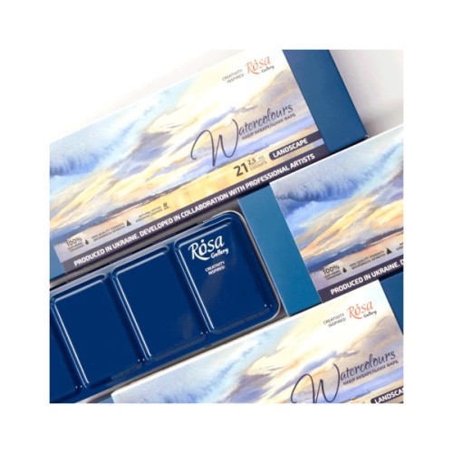 Акварельні фарби Rosa Gallery Landscape в металевому пеналі Індиго 21 колір кювета (4823098525738)