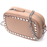 Сумка Vintage Жіноча шкіряна декорована металевими кнопками Бежева (22335)