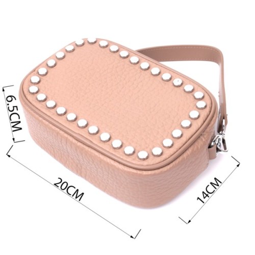 Сумка Vintage Жіноча шкіряна декорована металевими кнопками Бежева (22335)