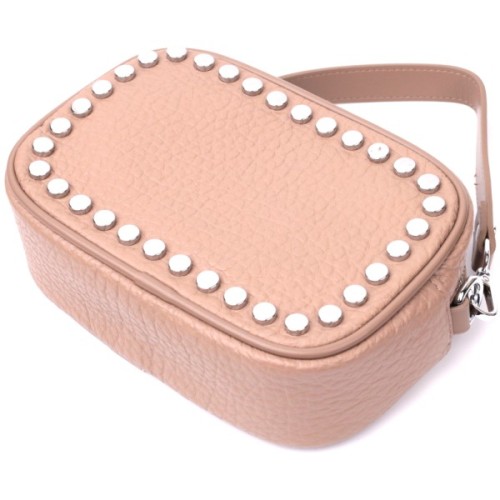 Сумка Vintage Жіноча шкіряна декорована металевими кнопками Бежева (22335)