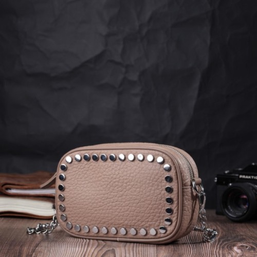 Сумка Vintage Жіноча шкіряна декорована металевими кнопками Бежева (22335)