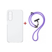 Чохол до мобільного телефона Dengos Case + Cross-body Strap Samsung Galaxy A37 Clear+Purple (DG-KM-CCRB-06)