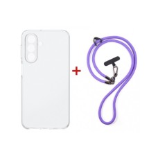 Чохол до мобільного телефона Dengos Case + Cross-body Strap Samsung Galaxy A37 Clear+Purple (DG-KM-CCRB-06)