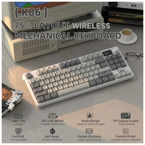 Клавіатура Attack Shark K86 RGB Wireless/Bluetooth/USB UA Gradient Black (K86BG_AS)