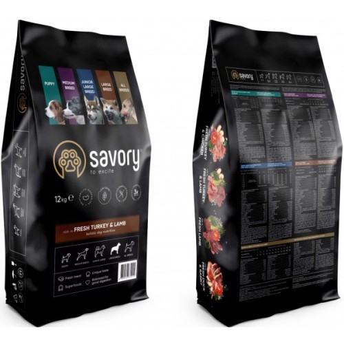 Сухий корм для собак Savory Medium Breed rich in Fresh Turkey and Lamb 12 кг (4820232630273)