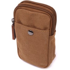 Сумка Vintage На пояс з металевим карабіном з текстилю Коричнева (22225)