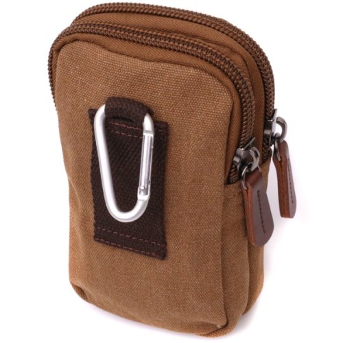 Сумка Vintage На пояс з металевим карабіном з текстилю Коричнева (22225)