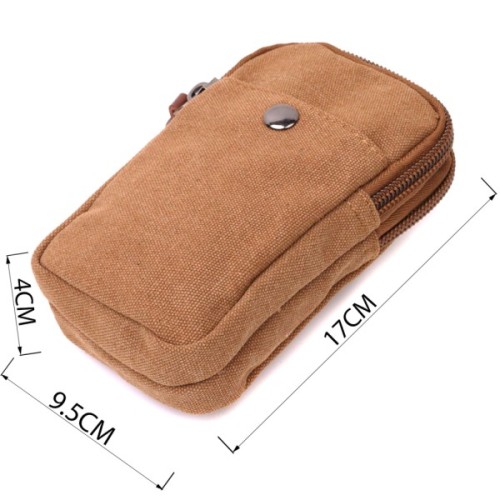 Сумка Vintage На пояс з металевим карабіном з текстилю Коричнева (22225)