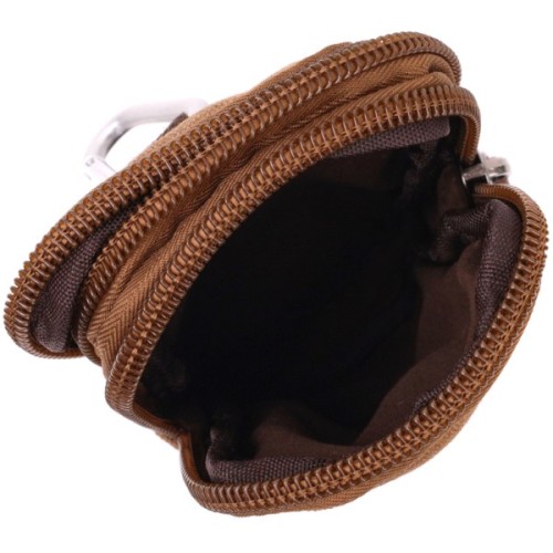 Сумка Vintage На пояс з металевим карабіном з текстилю Коричнева (22225)