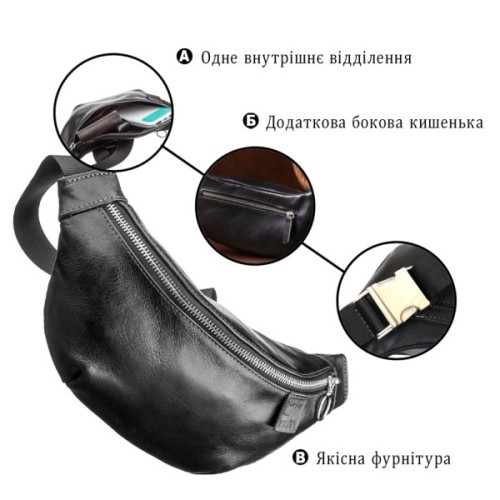 Сумка Grande Pelle Поясна Чорна (11140)
