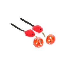 Іграшка для котів Hippie Pet М'ячики з мишкою червоні 26 см 2 шт (HIPCT18026R)
