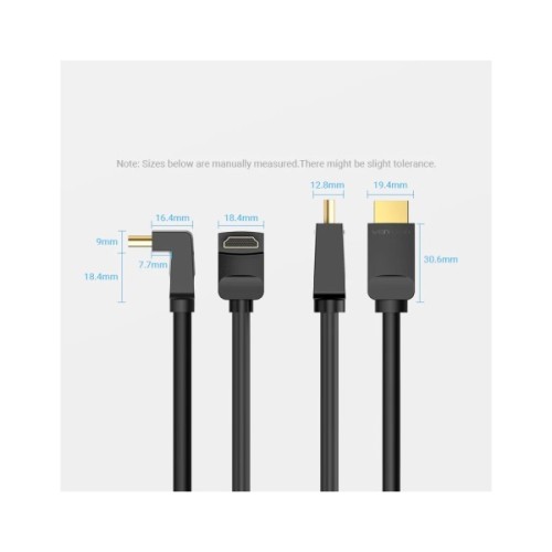 Кабель мультимедійний HDMI M to HDMI M 3.0m 4K60Hz 90° corner black Vention (AAQBI)