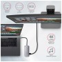Концентратор AXAGON USB-C to 2xUSB-A + HDMI + RJ45 + SATA M.2 + PD 100W 0.18m grey (HMC-6M2)