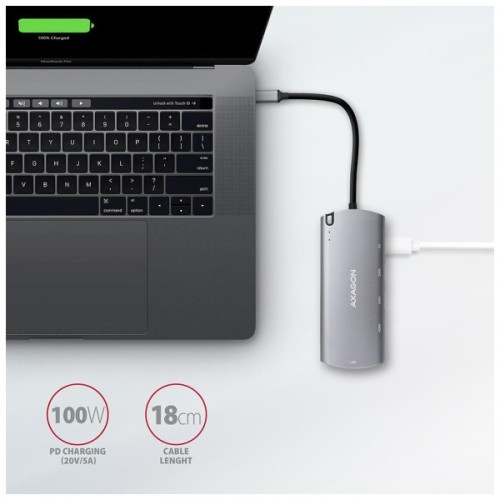 Концентратор AXAGON USB-C to 2xUSB-A + HDMI + RJ45 + SATA M.2 + PD 100W 0.18m grey (HMC-6M2)