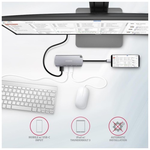 Концентратор AXAGON USB-C to 2xUSB-A + HDMI + RJ45 + SATA M.2 + PD 100W 0.18m grey (HMC-6M2)