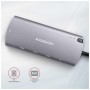 Концентратор AXAGON USB-C to 2xUSB-A + HDMI + RJ45 + SATA M.2 + PD 100W 0.18m grey (HMC-6M2)