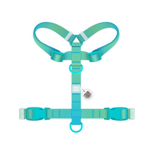 Шлея для собак WAUDOG Nylon Recycled анатомічна H-подібна з QR-паспортом, пластиковий фастекс, L блакитна (47532)