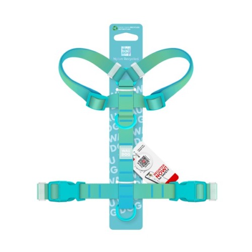 Шлея для собак WAUDOG Nylon Recycled анатомічна H-подібна з QR-паспортом, пластиковий фастекс, L блакитна (47532)