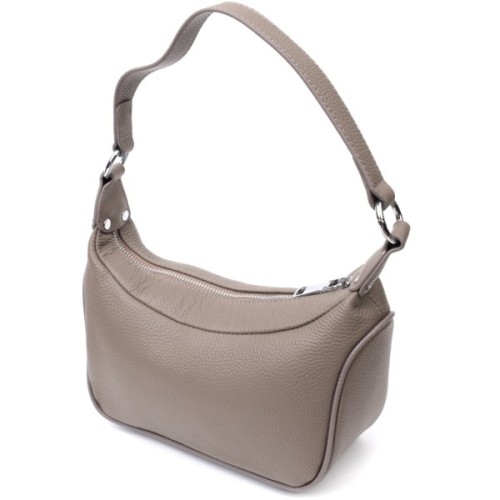 Сумка Vintage Шкіряна жіноча напівкруглого формату з однією ручкою Сіра (22412)