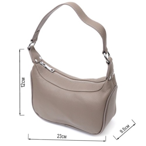 Сумка Vintage Шкіряна жіноча напівкруглого формату з однією ручкою Сіра (22412)