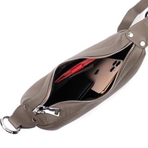 Сумка Vintage Шкіряна жіноча напівкруглого формату з однією ручкою Сіра (22412)