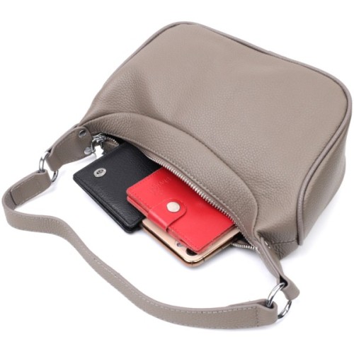 Сумка Vintage Шкіряна жіноча напівкруглого формату з однією ручкою Сіра (22412)