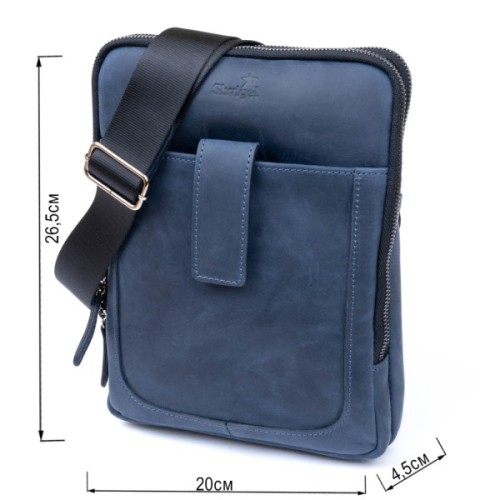 Сумка Shvigel На два відділення вінтажна шкіряна Синя (11284)