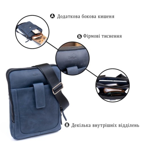 Сумка Shvigel На два відділення вінтажна шкіряна Синя (11284)