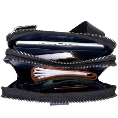 Сумка Shvigel На два відділення вінтажна шкіряна Синя (11284)