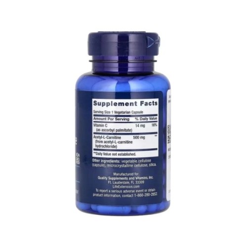 Вітамінно-мінеральний комплекс Life Extension Ацетил L-карнітин, 500 мг, Acetyl-L-Carnitine, 100 вегетаріанських до (LEX-15241)