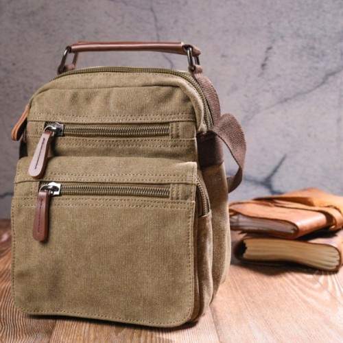 Сумка Vintage Тканинна з щільного текстилю Оливкова (21227)