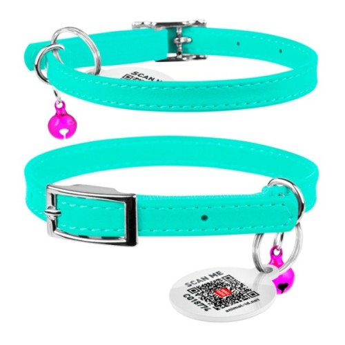 Нашийник для тварин WAUDOG Glamour з QR паспортом Д 22-30 см ментоловий (324813)