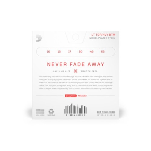 Струни для гітари D'Addario XS Coated Electric Guitar Strings Light Top / Heavy Bottom (10-52) (XSE1052)