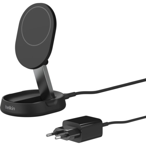 Зарядний пристрій Belkin 15W Magnetic Stand Qi2 20W adapter USB-C black (WIA008VFBK)