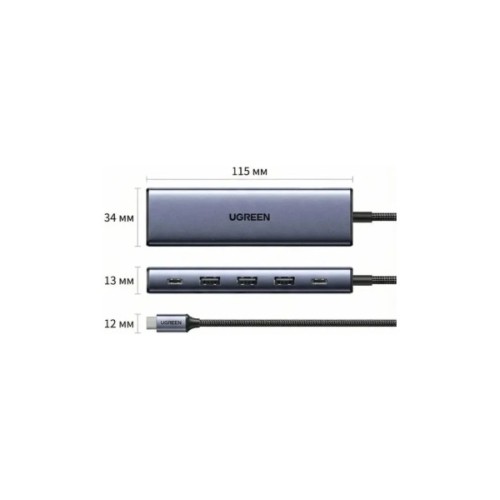Концентратор Ugreen USB-C 5-in-1 3xUSB-A + 1xUSB-C PD100W + DisplayPort 4K60Hz black (75642)