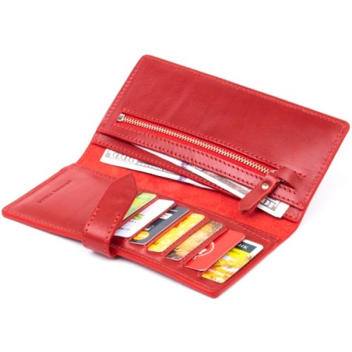 Гаманець Grande Pelle Глянсовий Anet на кнопці Червоний (11325)