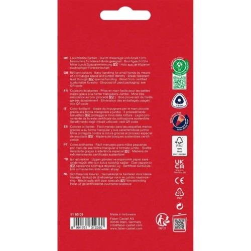 Олівці кольорові Faber-Castell Jumbo Triangular тригранні, потовщені, 12 кольорів (116501) (14725)