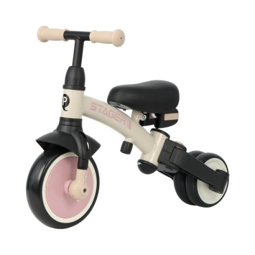 Дитячий велосипед QPlay Stager 3 в 1 з ручкою, біговел, Beige-Pink (T80STAGERBeigePink)
