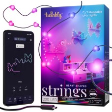 Гірлянда Twinkly Smart LED, Strings USB 200 Heart-shaped RGB LEDs, Green Wire, USB-C 12м (TWKH200RGB-G)