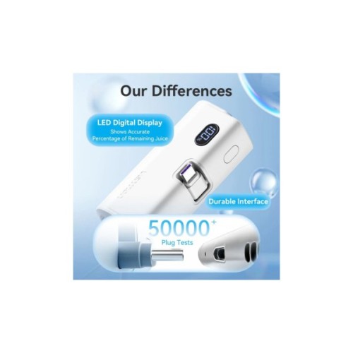 Батарея універсальна Vention 4800mAh 22,5W PD, USB-C In/Out, LED display, with built-in USB-C cable White (FHQW0)