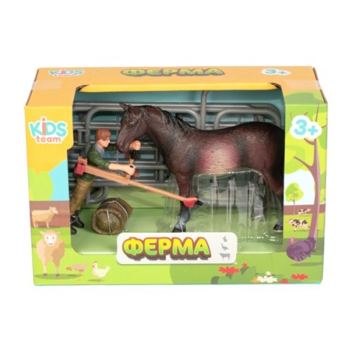 Фігурка Kids Team набір Ферма фермер, темно-гнеда кінь (Q9899-X3_2)